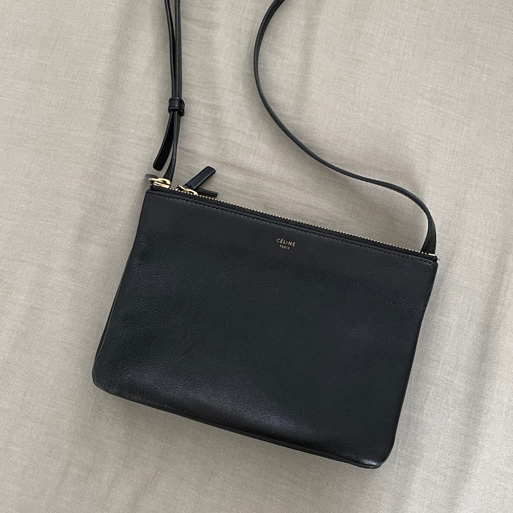 Old Celine small trio bag in black lambskin